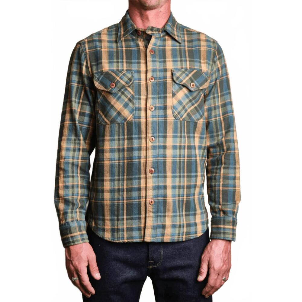NEW FREENOTE CLOTH wells evergreen plaid shirt in blue
